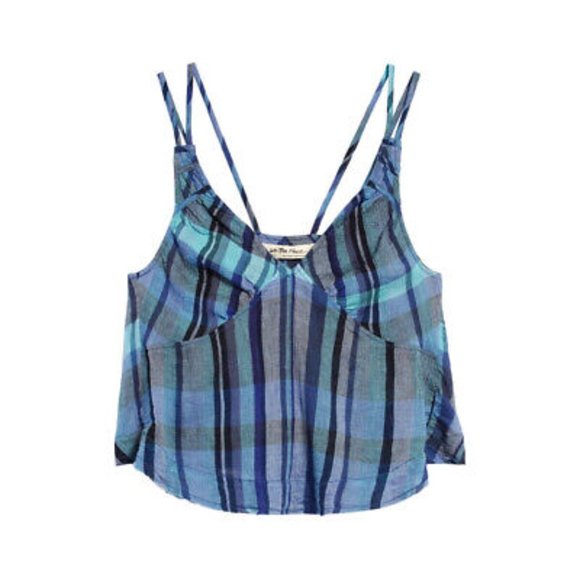 Free People We the Free Blue Plaid Cotton Cami Sleeveless Top Size Small - Picture 3 of 16